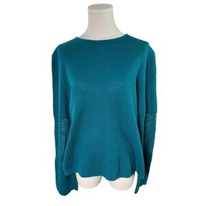 Terry Lewis Classic Luxuries Blue Green Linen Cotton Knit Sweater Sz L